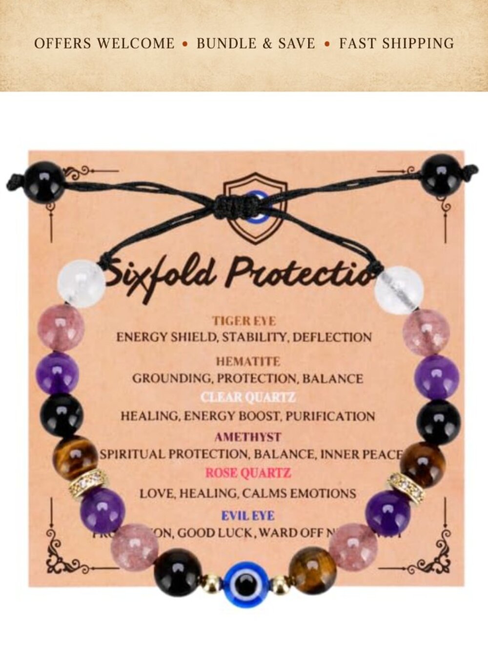 Evil Eye Bracelet Natural Stone Beads Gold Plated Adjustable